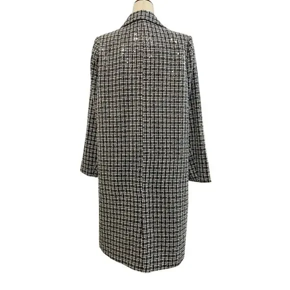 Anthropologie Mare Mare Sequin Tweed Coat Plaid Women’s M Black White New - Picture 6 of 16